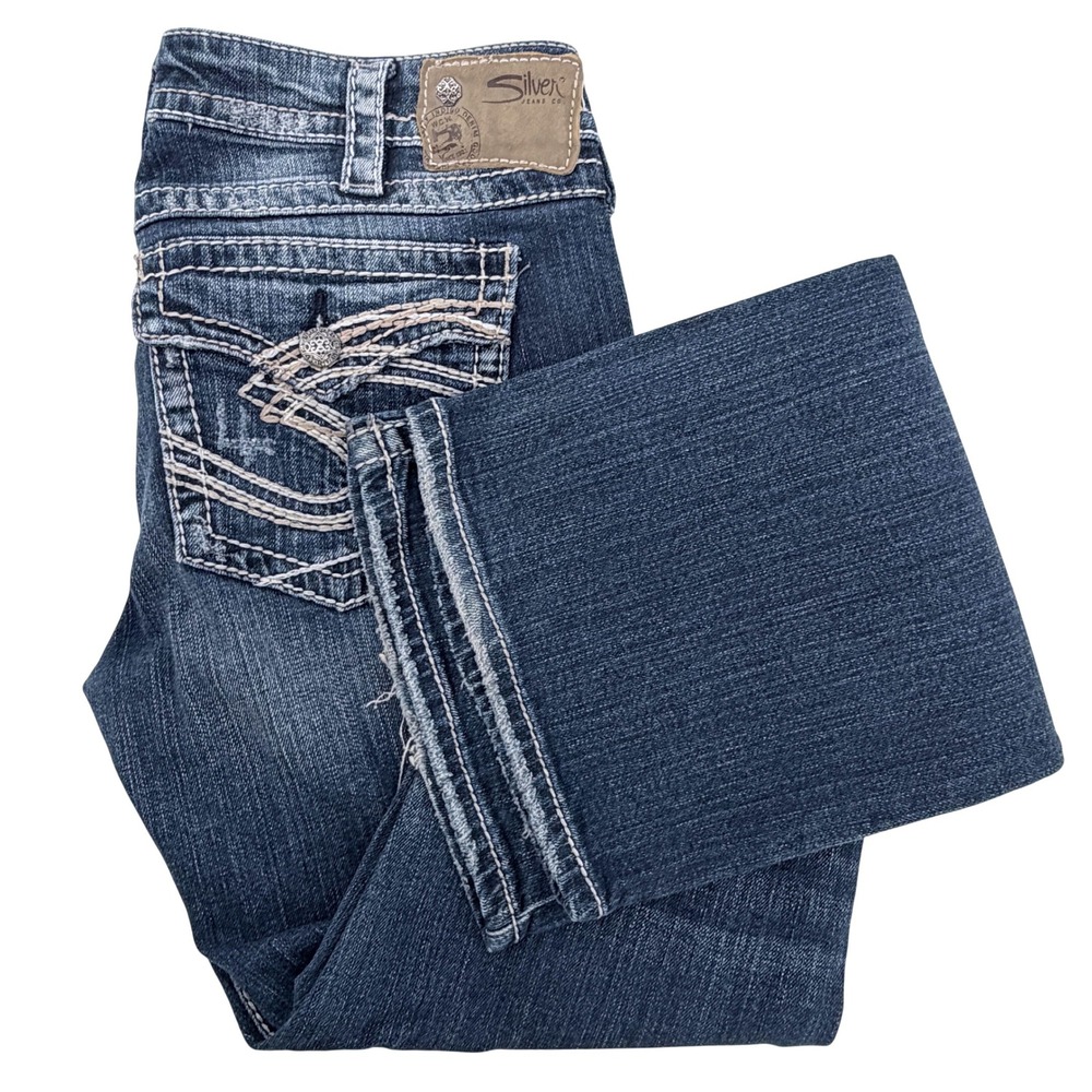 Silver Jeans Co Pioneer Jeans Womens 30x33 Blue Distressed Bootcut